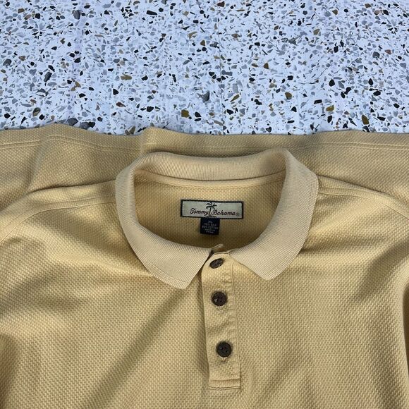 Tommy Bahama Polo Shirt Mens XL Yellow Egg Silk Cotton Short Sleeve Vtg Button - Picture 3 of 8